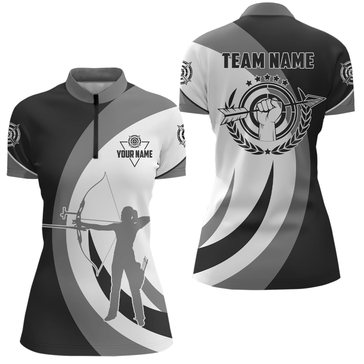 Grey Black Silhouette Player Custom Archery Women Quarter-Zip Shirts Best Archery Jerseys TDM0608