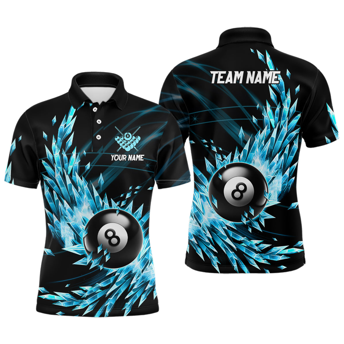 3D Blue Frozen Ice Men Billiard Polo Shirts Personalized 8 Ball Pool Billiard Attire Jerseys TDM1119