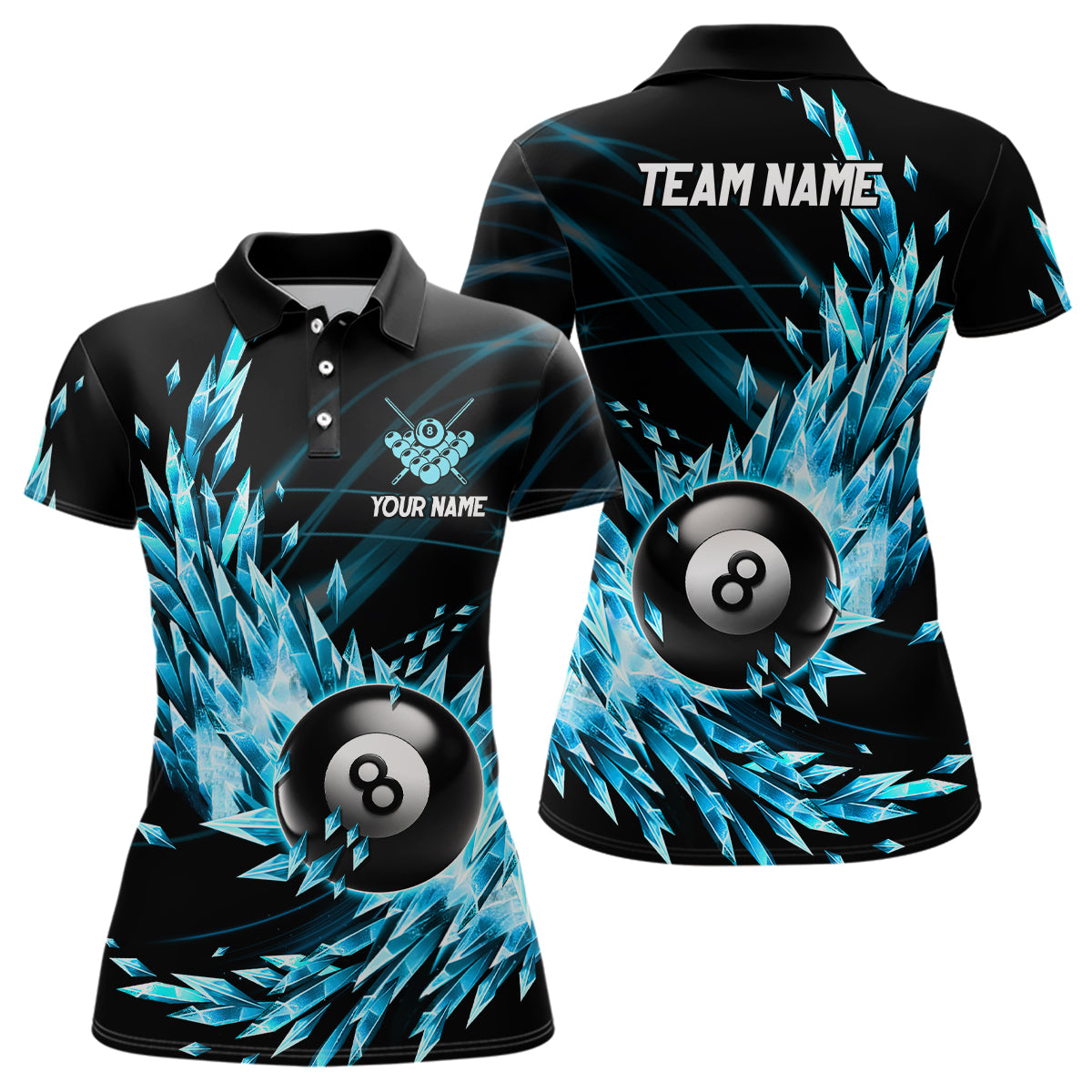 3D Blue Frozen Ice Women Billiard Polo Shirts Personalized 8 Ball Pool Billiard Attire Jerseys TDM1119