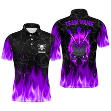Load image into Gallery viewer, Fire Flame Skull Mens Darts Polo & Quarter Zip Shirt Custom Scary Darts Team Jerseys | Purple TDM2553