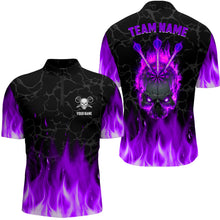 Load image into Gallery viewer, Fire Flame Skull Mens Darts Polo & Quarter Zip Shirt Custom Scary Darts Team Jerseys | Purple TDM2553