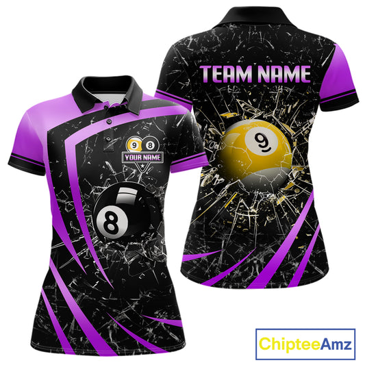 Black And Purple 8 Ball & 9 Ball Glass Break Billiard Shirt For Women Custom Pool Team Jersey Outfit TDM6152