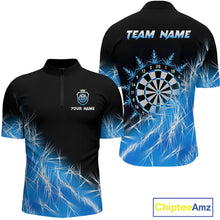 Load image into Gallery viewer, Blue Icy Lights Mens Darts Polo & Quarter Zip Custom Dart Shirts For Team Darts Jerseys TDM3799