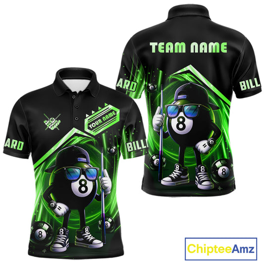 Green Funny 8 Ball Billiard Shirt For Men Custom Pool Team Shirt, Billiard Jersey Polo & 1/4 Zip TDM5833