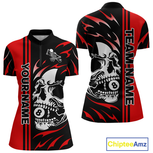 Personalized Red 8 Ball Skull Billiard Shirt For Women Custom Pool Team Jersey, Billiard Outfit TDM4459