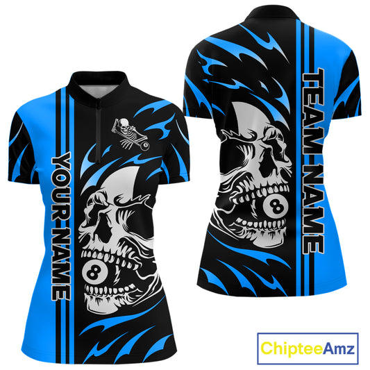 Personalized Blue 8 Ball Skull Billiard Shirt For Women Custom Pool Team Jersey, Billiard Outfit TDM4460