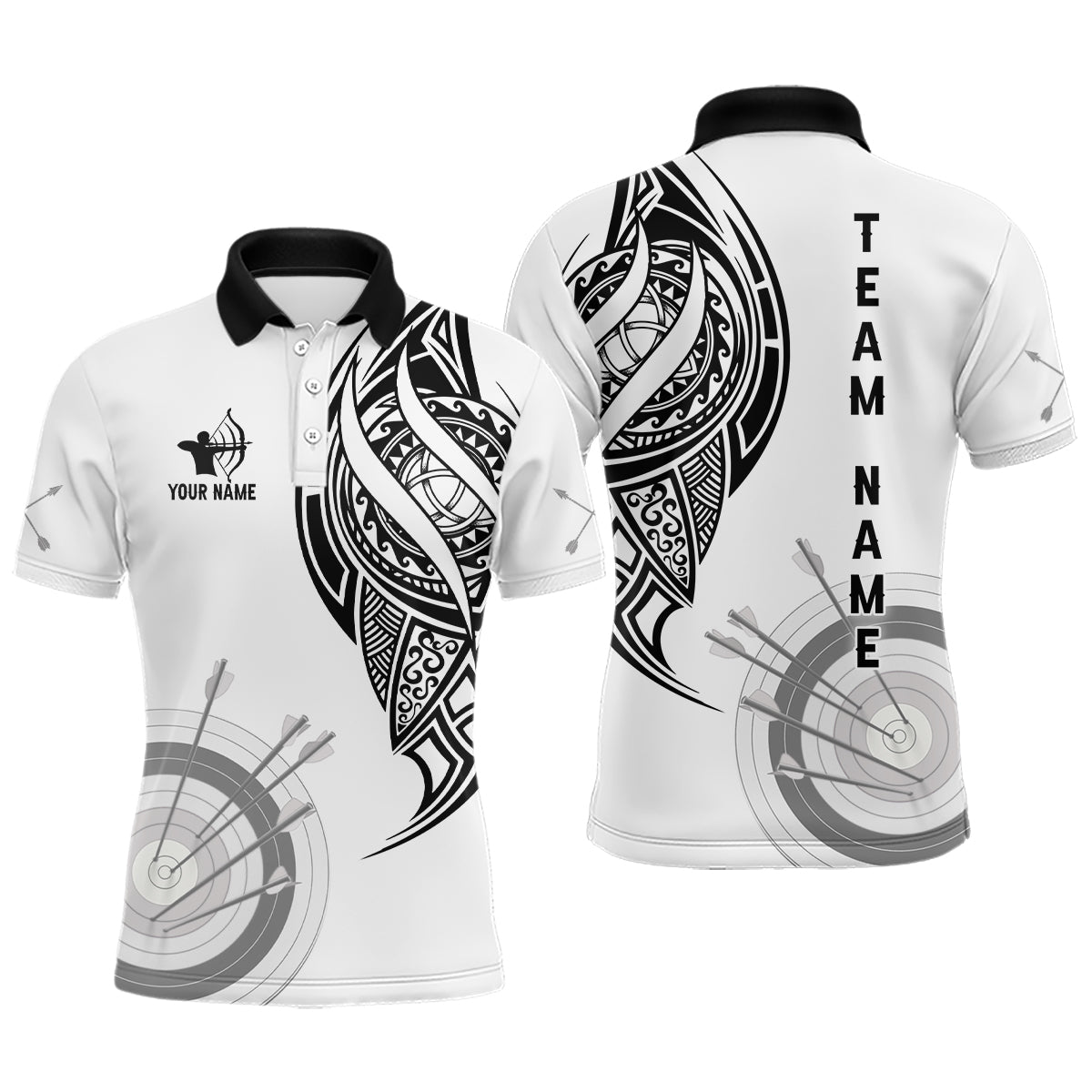 Personalized White Tribal Archery Polo Shirts For Men Custom Archery Shirts Design For Team TDM0658