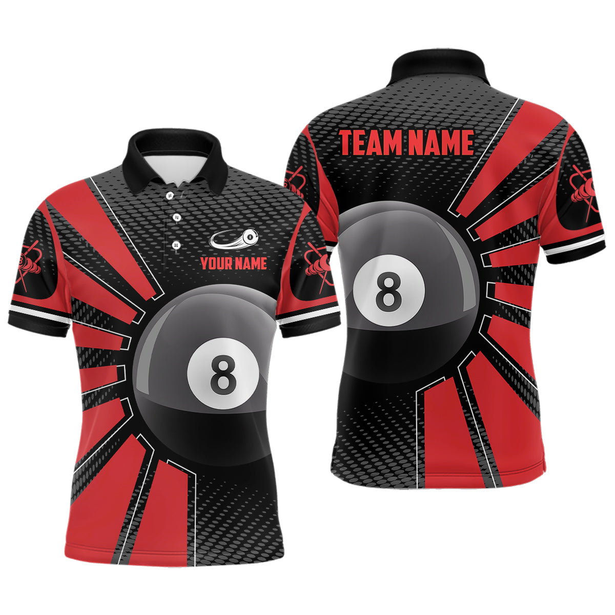 Billiard 8 Ball Red Version Personalized Name 3D Polo Shirts For Men Custom Team Billiard Shirts TDM0262