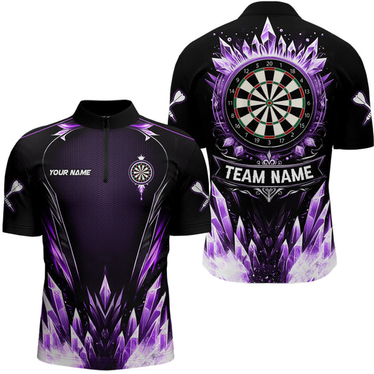 Personalized Purple Icy Dartboard Custom Darts Polo & Quarter Zip For Men, Team Dart Jersey Outfit TDM3671