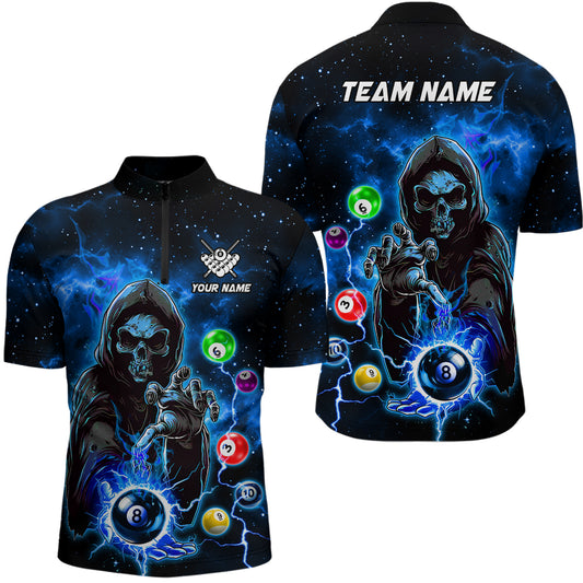 Blue Billiard Grim Reaper Men Polo & Quarter-Zip Shirts Customized Team League Billiard Jerseys TDM1749