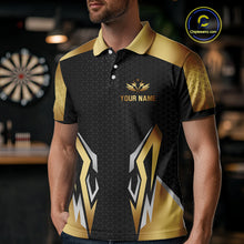 Load image into Gallery viewer, Black And Golden Funny Crown Darts Shirt For Men Custom Darts Jerseys Team Polo & Quarter Zip TDM4324