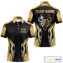 Load image into Gallery viewer, Black And Golden Funny Crown Darts Shirt For Men Custom Darts Jerseys Team Polo & Quarter Zip TDM4324