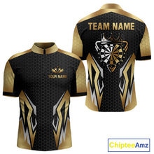 Load image into Gallery viewer, Black And Golden Funny Crown Darts Shirt For Men Custom Darts Jerseys Team Polo & Quarter Zip TDM4324