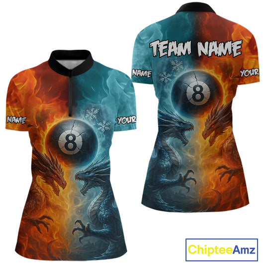 Personalized Dragon Water Fire 3D Billiard Shirt For Women Custom 8 Ball Pool Billiard Team Jerseys TDM4154