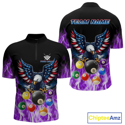 Personalized American Flag Eagle Billiard Ball Pool Shirt For Men Custom Billiard Jersey|Purple TDM4808