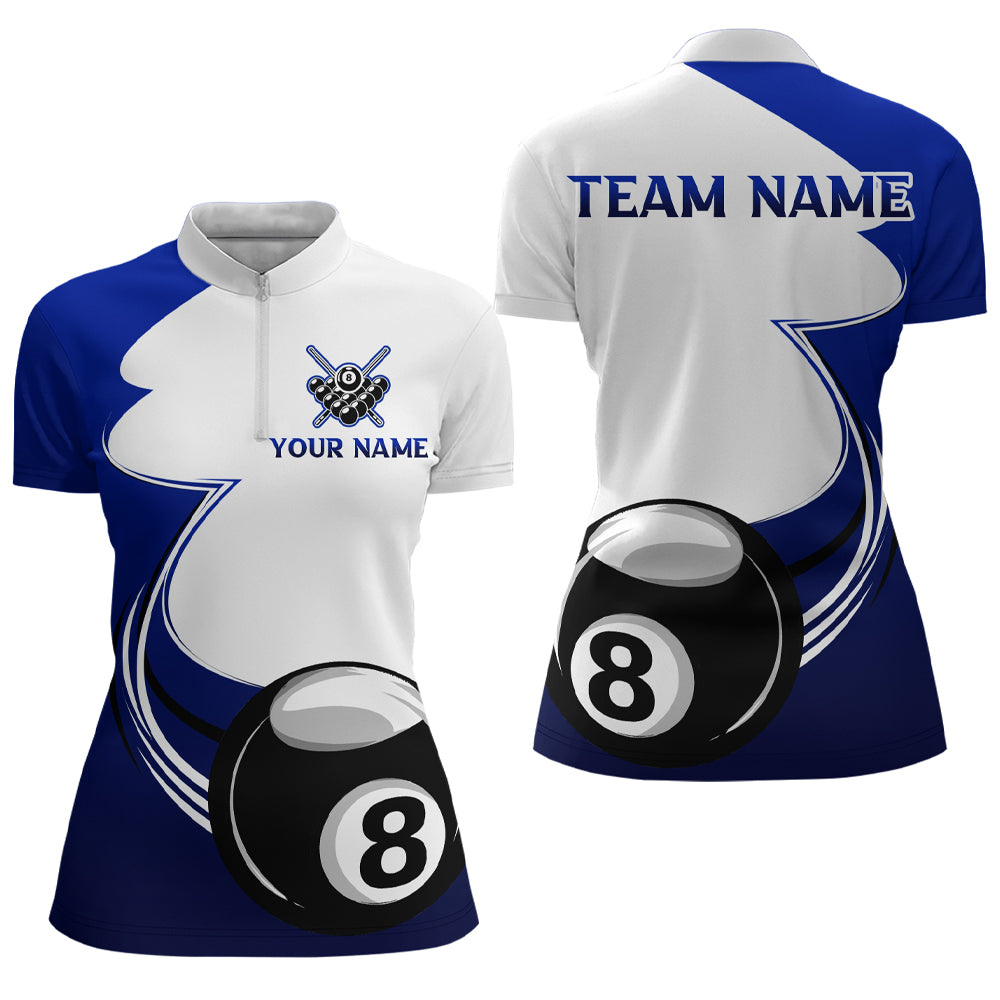 Personalized Billiard Tournament Sport Shirts, 8 Ball Pool Billiard Team Jersey For Women |Blue TDM1779