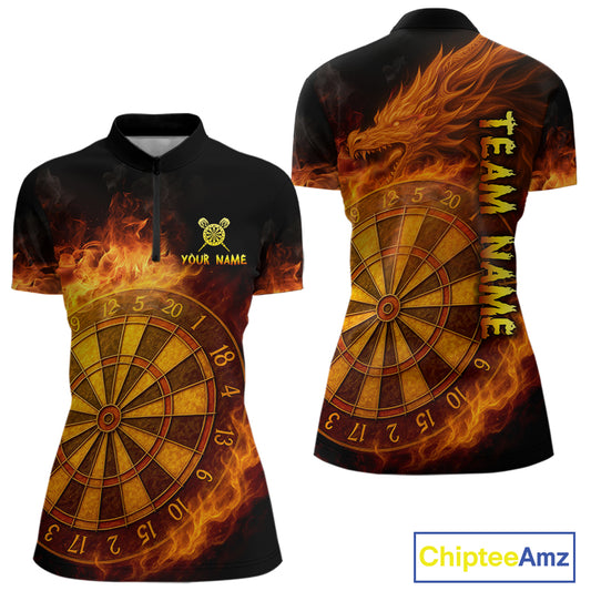 Personalized 3D Orange Dartboard Dragon Flame Dart Shirts For Women Custom Darts Team Jerseys TDM4069