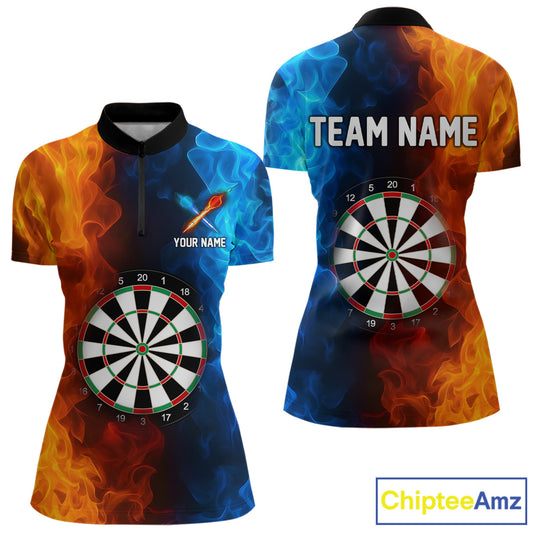 Blue And Orange Custom Fire Darts Shirt For Women, Personalized Darts Team Jersey Polo & 1/4 Zip TDM4206