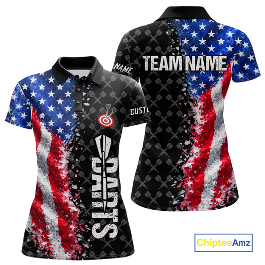 Grunge American Flag Darts Shirt For Women Custom Darts Jersey Pocket Option TDM5890