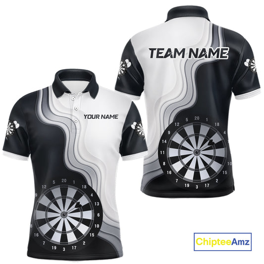 Black And White Darts Shirts With Pocket Option For Men Custom Darts Jersey TDM6487