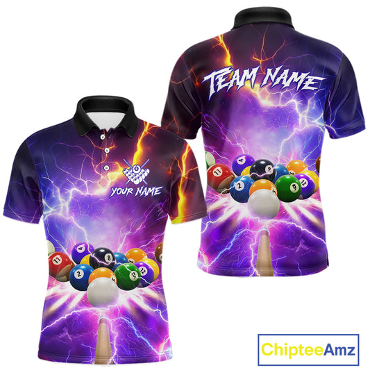 Custom Thunder Lightning Purple Pool Team Shirt For Men, Billiard Jersey Polo & Quarter Zip TDM6133