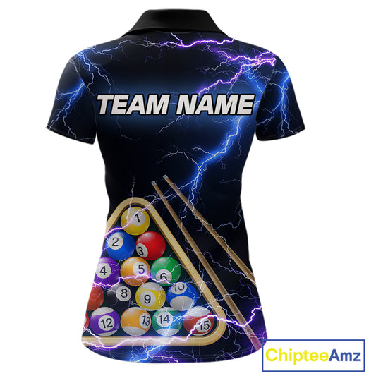 Blue Purple 8 Ball Thunder Lightning Billiard Shirt For Women Custom Pool Team Jersey Polo, 1/4 Zip TDM5982