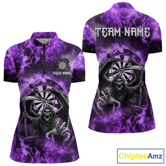 Personalized Purple Flaming Grim Reaper Darts Shirt For Women Custom Fire Darts Team Jersey TDM4976