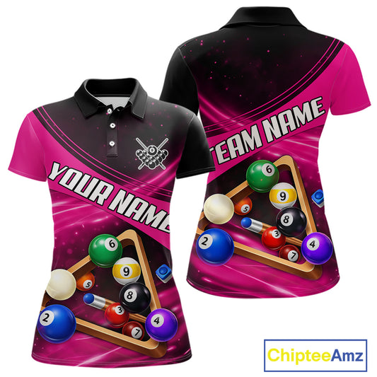 Pink And Black Billiard Jersey For Women Custom Pool Balls Billiard Team Shirt Polo & 1/4 Zip TDM6329