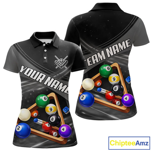Grey And Black Billiard Jersey For Women Custom Pool Balls Billiard Team Shirt Polo & 1/4 Zip TDM6330