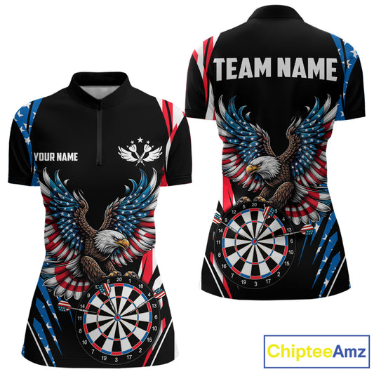 Personalized American Flag Eagle Patriotic Darts Shirt For Women Custom Darts Jersey Polo & 1/4 Zip TDM4859
