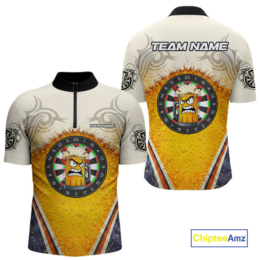 Funny Yellow Angry Beer Darts Shirt For Men Custom Darts Jersey Team Polo & Quarter Zip TDM5569