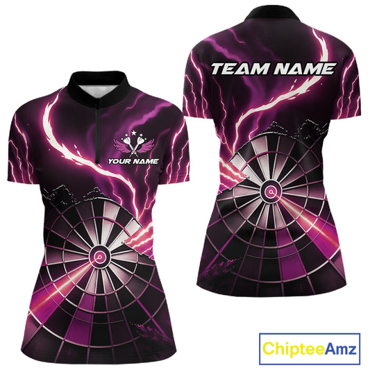 Personalized Pink Lightning Womens Dart Shirts Custom Glowing Darts Team Jersey Polo & 1/4 Zip TDM5160