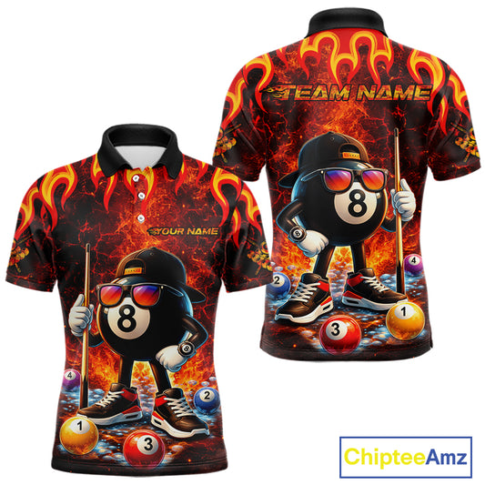 Funny 8 Ball Pool Flaming Billiard Shirt For Men Custom Billiard Team Jersey Polo & 1/4 Zip TDM5900