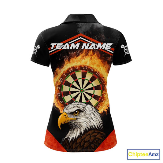 Black And Red Flaming Dartboard Eagle Darts Shirt For Women Custom Darts Jersey Team Polo & 1/4 Zip TDM6007