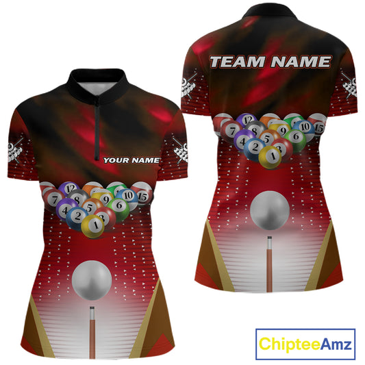 Red Billiard Jersey For Women Custom 3D Billiard Tournament Shirt, Pool Team Jersey Polo & 1/4 Zip TDM4931