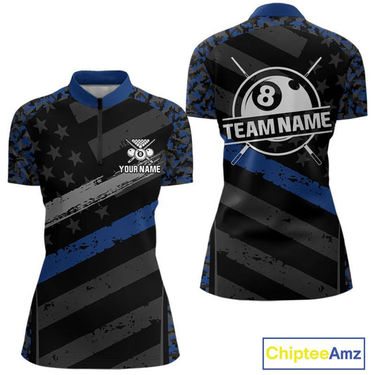Black & Blue Digital Camo 3D Ball Pool Women Billiard Shirt Custom 8 Ball Billiard Team Attire NYN2386