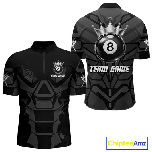 Black And Silver Crown 8 Ball Pool Shirts Custom Men Billiards Balls Polo & Quarter-Zip Attire NYN2397