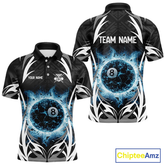 Lightning Blue 8 Ball Men Billiard Polo & 1/4-Zip Jersey Custom Tribal Pool Billiard Shirt NYN2415