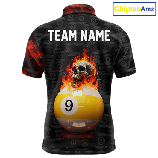 Fire Skull 9 Ball Pool Billiard Team Shirt For Men Custom Red Flames Billiard Ball & Cue Gifts NYN2437