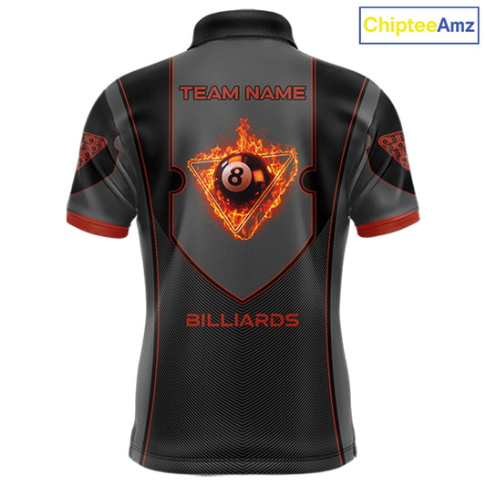 Fire Flame 8 Ball Pool Polo & 1/4-Zip Team Shirt For Men Custom Billiards Ball Apparel|Red NYN2456