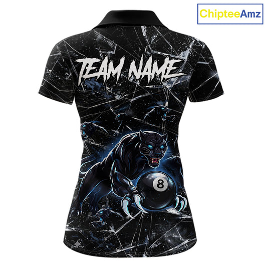 Multi-Panther Funny Glass Crack 8 Ball Pool Polo & 1/4-Zip Team Shirt For Women Custom Billiards Ball Apparel NYN2464