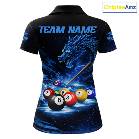 Blue Funny Dragon Thunder Ball Pool Billiard Team Shirt For Women Custom Billiards Ball Attire NYN2469