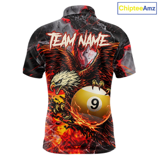 Eagle Fire Flame Pool 9 Ball & 8 Ball Men's Billiard Shirt Custom Billiard Polo & 1/4 Zip Attire NYN2494