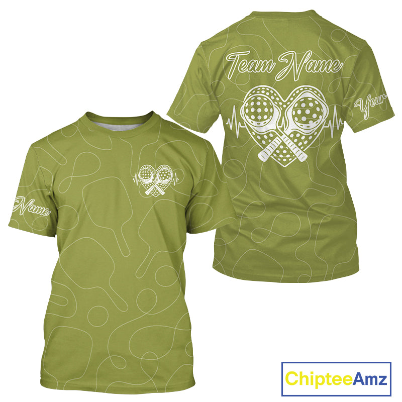 Men's Pickleball T-Shirt Custom Pickleball Heartbeat For Pickleball Lovers | Green NYN1080
