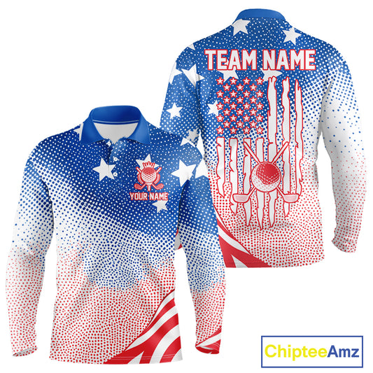 Red, Blue And White American Flag Golf Polo Shirts For Men Custom Patriot Golf Team Tournament NYN3255