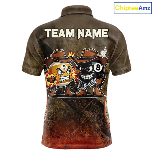 Funny Couple 8 Ball & 9 Ball Cowboys Billiard Shirt For Men Custom Brown Camo Billiard Pool Team Shirt NYN3092
