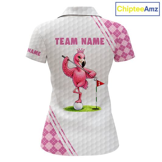 Funny Womens Golf Polo Shirt Custom Crown Flamingo Pink Argyle Pattern Golf Clothing Shirts NYN2876