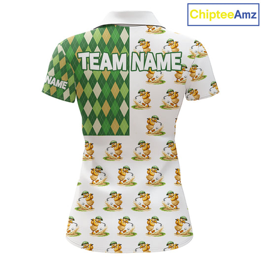 Funny Duck Polo Shirt Womens Golf Polo Shirts Custom Green Argyle Pattern Duck Golf Shirts NYN2879