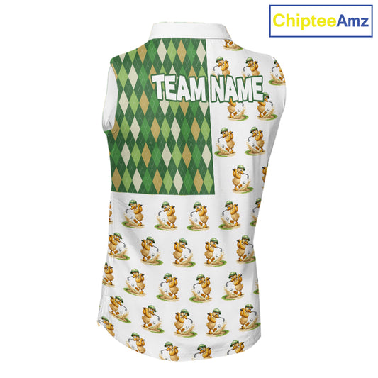 Funny Duck Sleeveless Polo Shirt Womens Golf Polo Shirts Custom Green Argyle Duck Golf Shirts NYN2879
