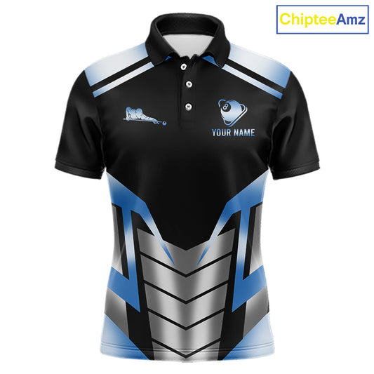 Custom Flame 8 Ball Pool Men Billiard Ball Shirts Gradient Blue & Silver Billiard Pool Jerseys NYN2895